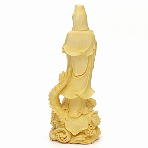 Dragon-riding Kannon Buddhist Statue, Approximately 17cm Tall, Natural Boxwood (Tsuge) Wood Carving, Dragon God, Dragon-riding Kannon, Dragon Kannon,