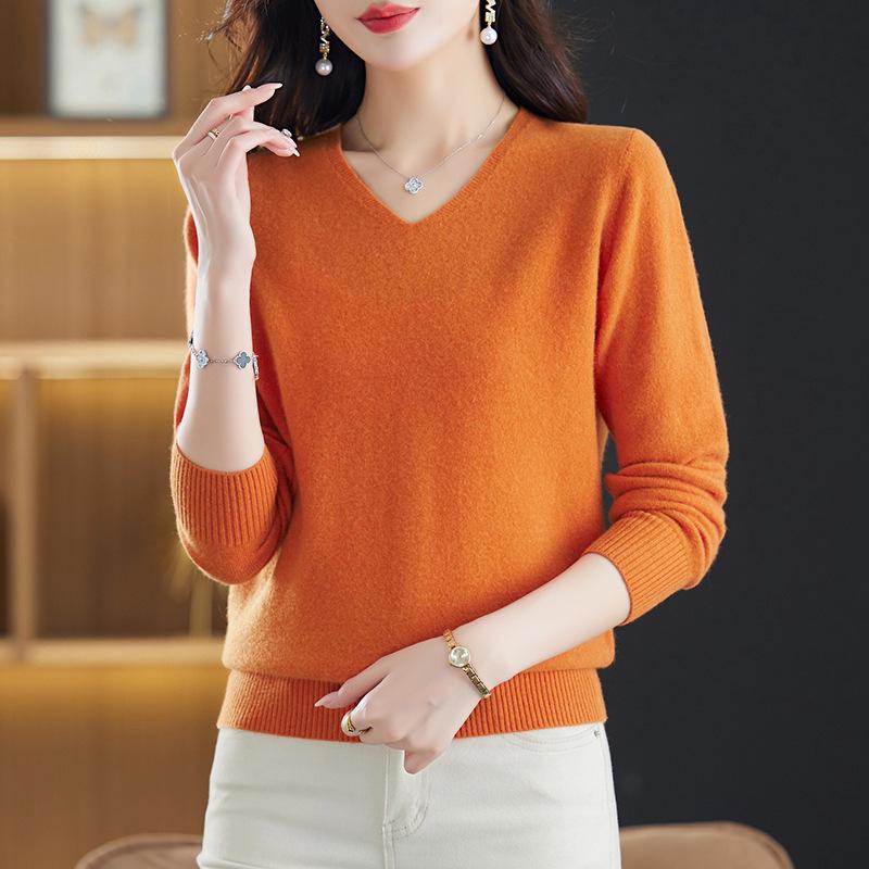 Women's Pure Wool V-Neck Pullover Sweater - Autumn/Winter Loose Casual Knit