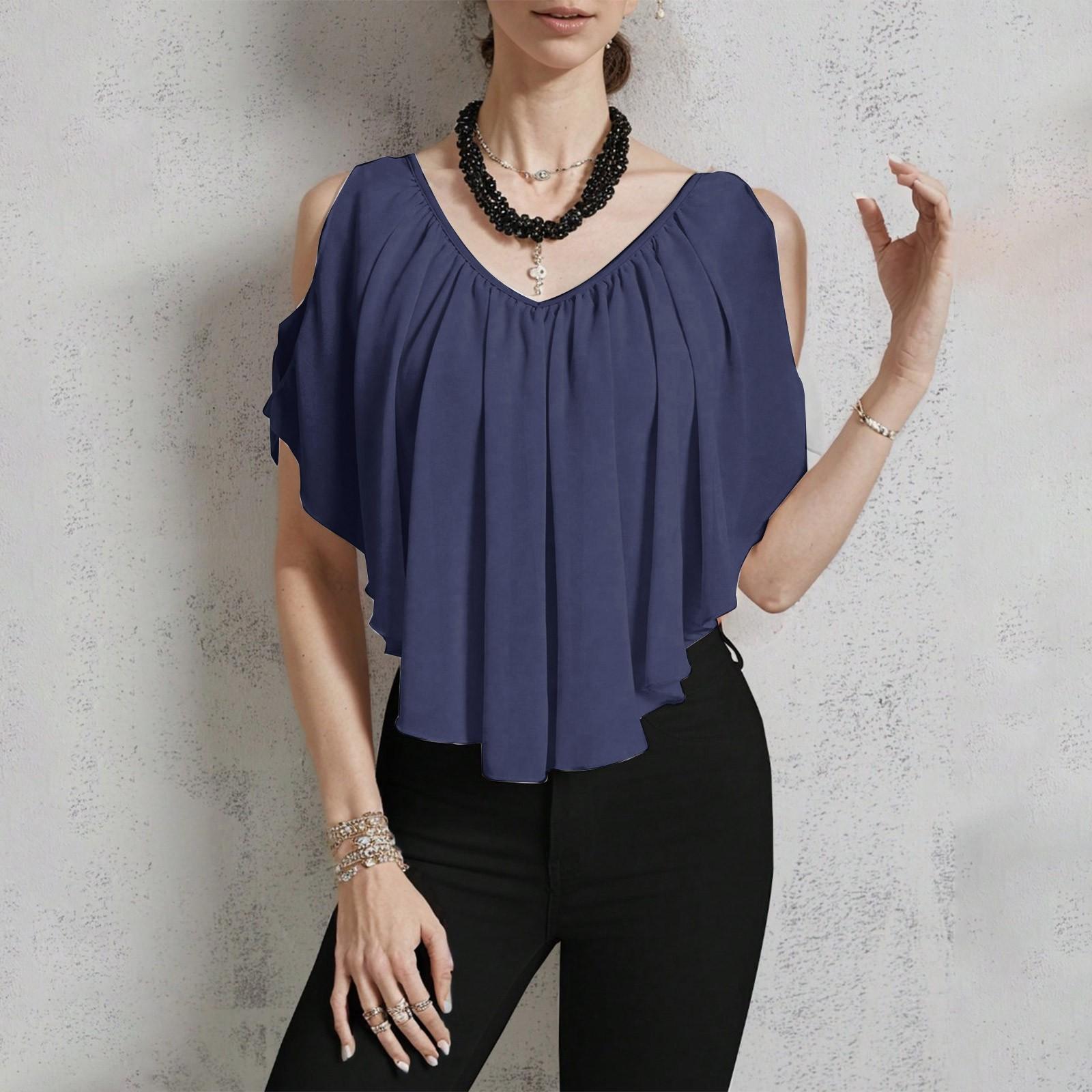 Women s Casual V-neck Off-shoulder Color T-shirt M