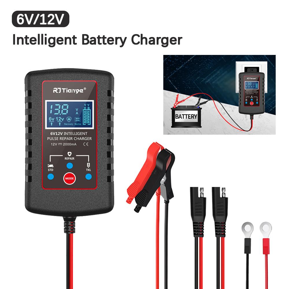 Automotive Battery Charger 30W 6V 12V Motorcycle Batteries Charging Digital Pulse Repair Adapter Cable Extender For Storage Cell