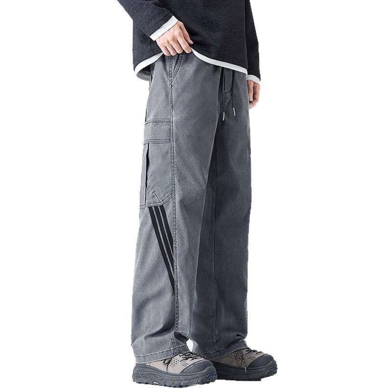 American Retro Trendy Brand Side Striped Overalls Men's Trend Loose Wide-leg Straight Drawstring Sports Casual Pants