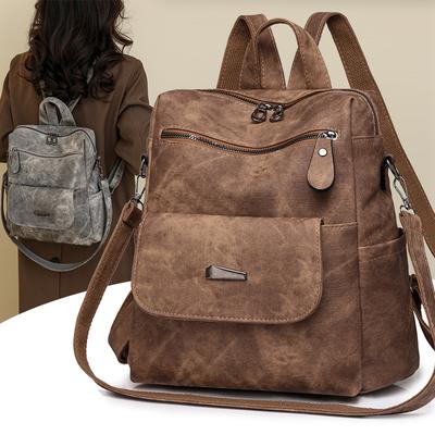 Solid Color Backpack Women's Backpack Large Capacity Travel Schoolbag