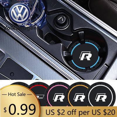 2026 New For VOLKSWAGEN VW New 2PCS Rline R Line Logo PVC Silicone Car Coaster Water Cup Slot Non-Slip Pad Drink Mat For Volkswa