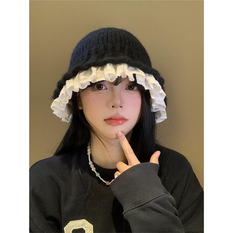 Women S Lace Knit Fisherman Hat Korean Style For Winter Autumn