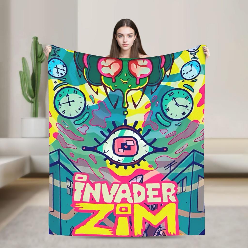 Gir Invader Zim Cartoon  Throw Blanket  Flannel Bedspread For Couch Chair Sofa Bed Funny Sofa Bed Cover