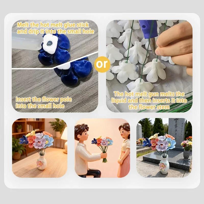 6 Pezzi Fiori Non-Ti-Scordar di Me in Ceramica Lavorati a Mano Blu Amore Artigianato Resistente allo Sbiadimento Decorazione Interno/Esterno Ornamento Artigianale per San Valentino