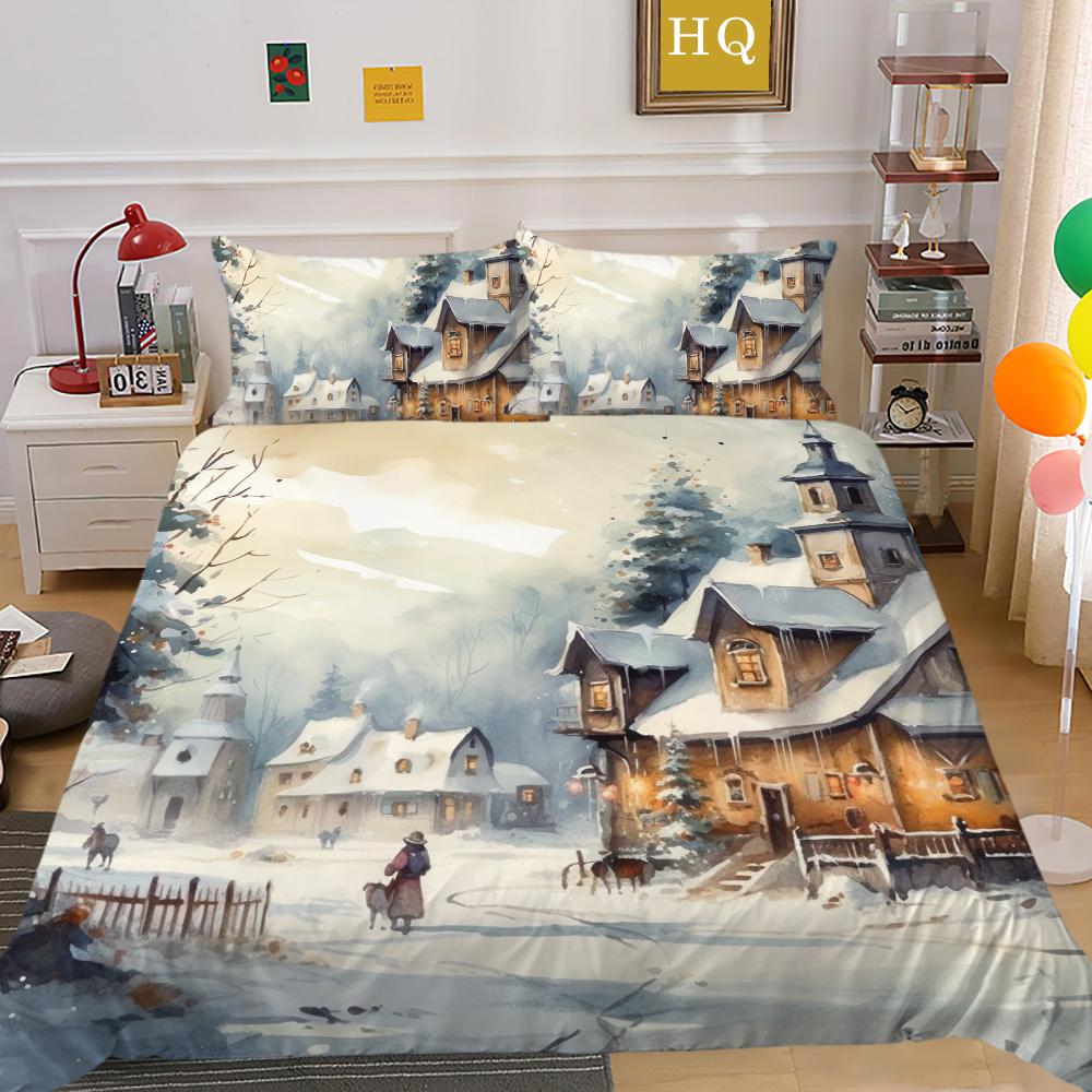 Christmas Printed Duvet Cover Set Microfiber Full Size Home Textiles Lovely Fashion Children Bedroom Decor