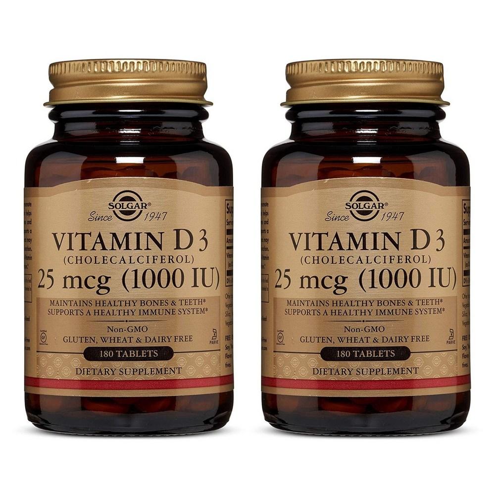 Solgar Vitamin D3 (Cholecalciferol) 1000 IU Tablets 180 Tablets 2 Pcs