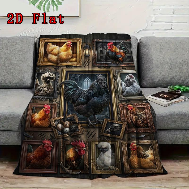 Chicken Portraits 2D Flat Pattern Flannel Blanket, High Quality All Seasons, Home Decor, Warmth and Comfort, Perfect for Christmas Gifts.
