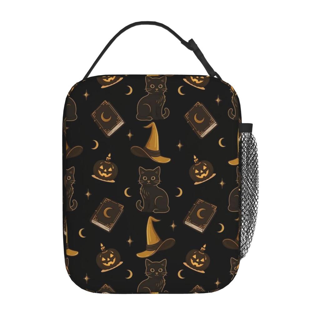 Heks Zwarte Kat Pompoen Halloween Patroon Geïsoleerde Lunchtas voor Vrouwen Kinderen Lekkagevrije Voedseldozen Thermische Lunchbox Tote