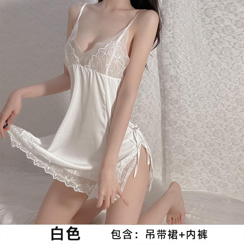 

Sexy pure desire wind suspender female summer high sense perspective temptation lingerie panty set One size fits all белый