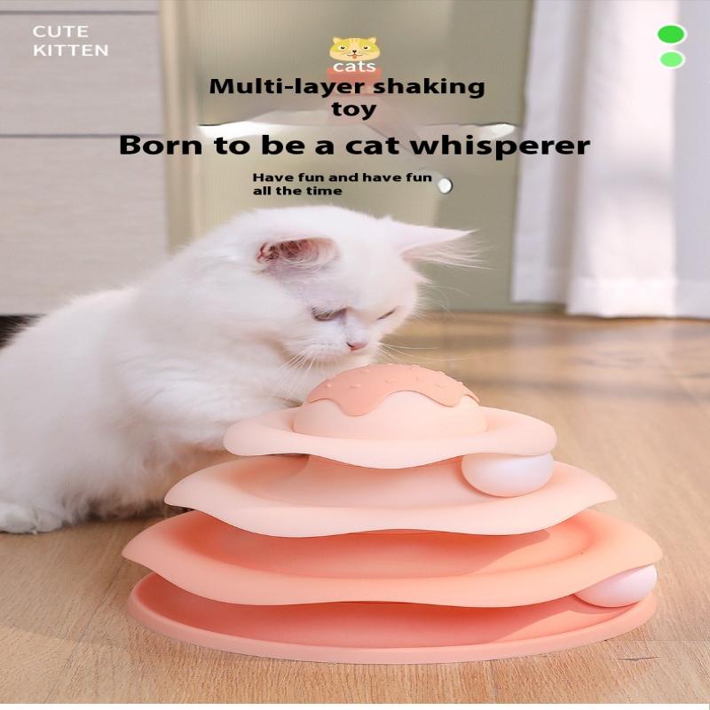3-stöckiger Katzenspielturm Drehteller Rollkugelspielzeug Interaktives Intelligenz-Trainingsbahn Puzzle Lustige Spiele Zubehör