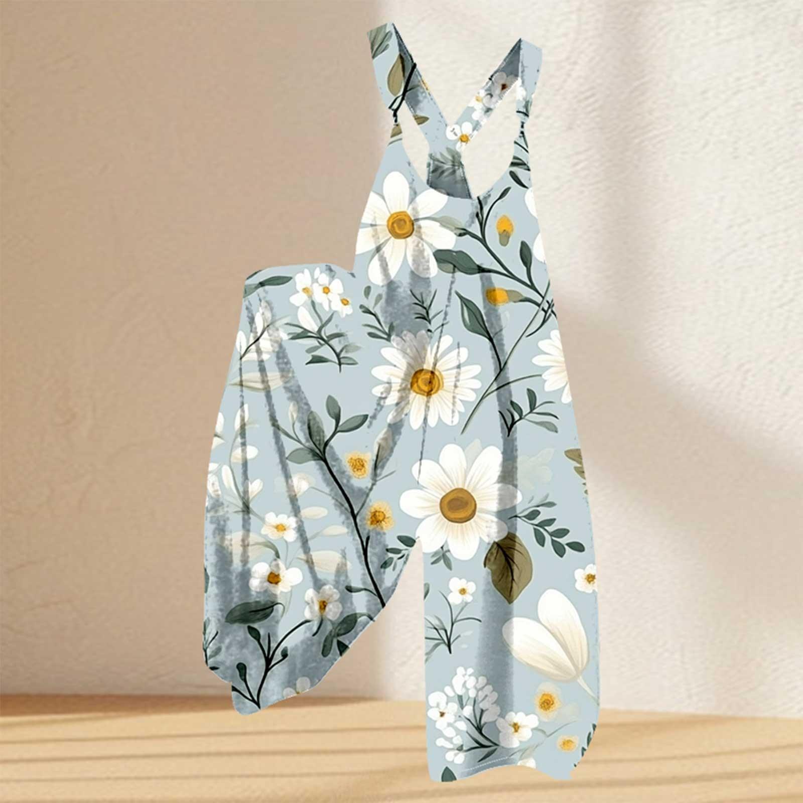 

Женский комбинезон с цветочным принтом, повседневный свободный комбинезон из хлопка и льна XXXL