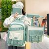 4Pcs Set Schoolbag Girls Women Backpackd Canvas Student Bags Student Kids Backpack Outdoor Backpack Pencil Case Crossbody Bag