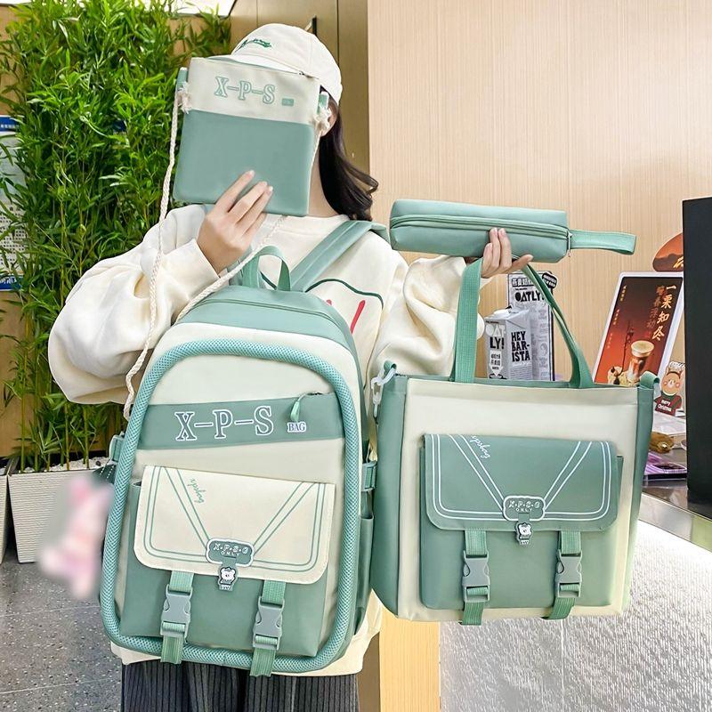 4Pcs Set Schoolbag Girls Women Backpackd Canvas Student Bags Student Kids Backpack Outdoor Backpack Pencil Case Crossbody Bag