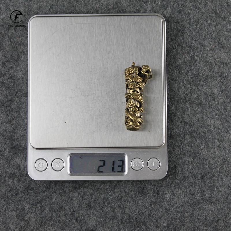 Fashion Copper Dragon Pillar Crafts Figurines Car Key Chain Pendant Retro Brass Chinese Feng Shui Ornament Home Decor Acccessory