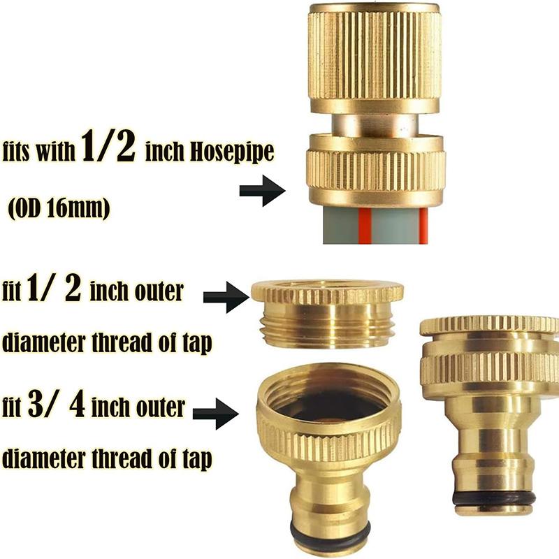 2 Pair Brass Faucet Adapter 2 In 1 Garden Hose Tap Connector 3/4 & 1/2 In Threaded Faucet Hose Coupling Adapter Faucet Connector