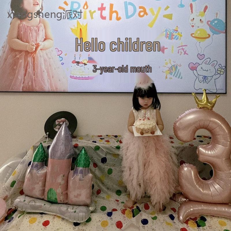 Pink 3rd Birthday Decoration Set for Girls - Tassel, Flag Banners, and Number Balloons