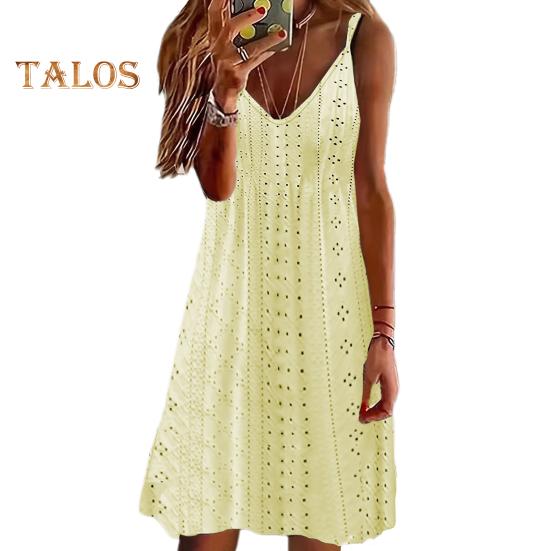 

Женское летнее платье с V-образным вырезом без рукавов с открытой спиной, однотонная аппликация, дышащий большой подол, отпускной сарафан, пляжное мини-платье L жёлтый