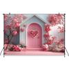 Mocsicka Valentine's Day Photo Backdrop Pink House Tree Balloons Flowers Wallpaper Decorations Wedding Backgrounds Studio Banner