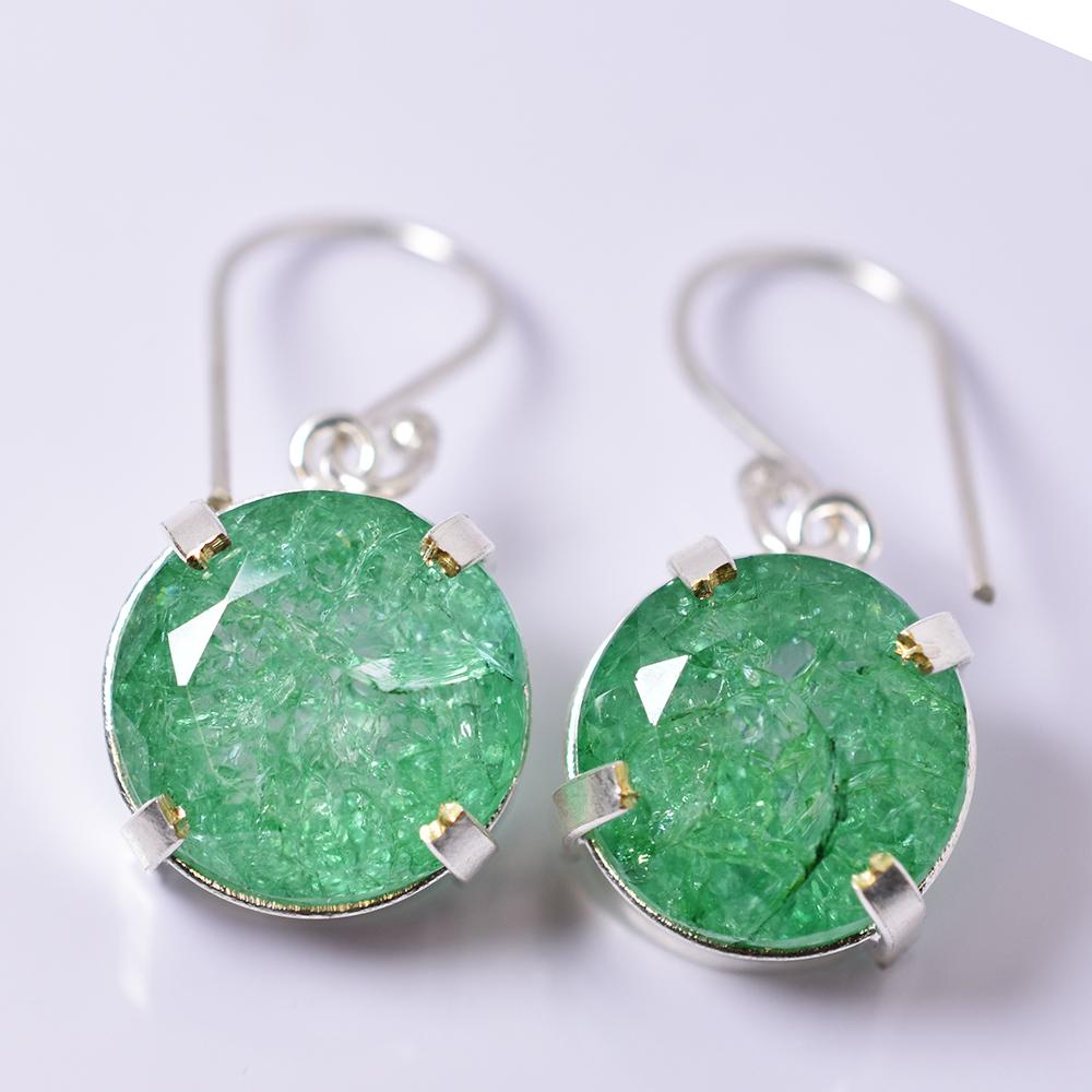 Beautiful Natural Green Emerald 62Ct CERTIFIED Round Earring 925 Sterling Silver MY.ER-40-NS