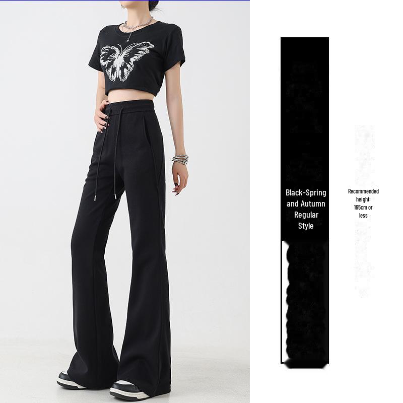 Women's High-Waisted Wide-Leg Flared Pants with Pockets - Autumn Slim Fit Casual Sweatpants