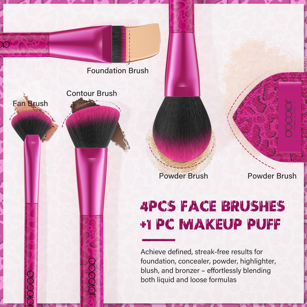 Docolor 12pcs Leopard Pink Face Makeup Brush Eyeshadow Utral Thin Foundation Brush Blush Powder Concealer Eyeliner Makeup Brush