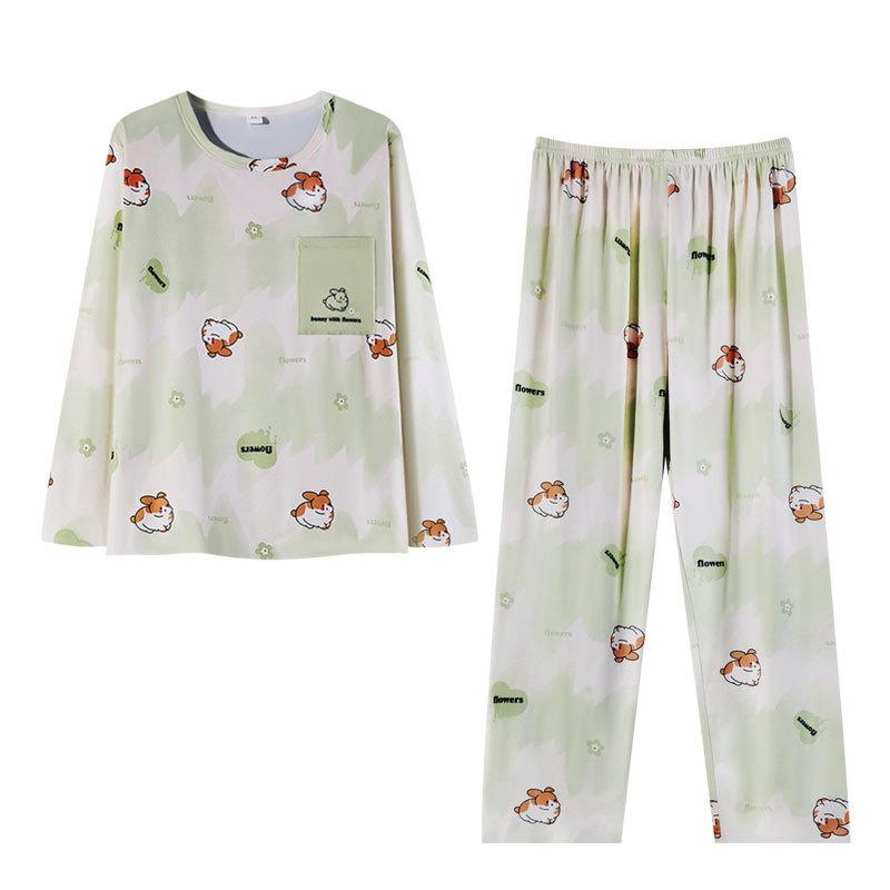 Spring and Autumn New Pajamas Women's Autumn Casual Long Sleeves Fresh and Cute Cartoon Pullover Women's Loungewear Autumn and Winter Suit