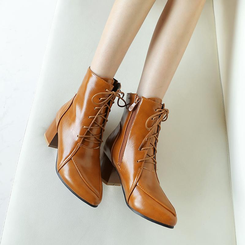 Women's High-heeled Short Boots Autumn and Winter New Simple and Comfortable Thick-heeled Solid-color Large-size Short Boots
