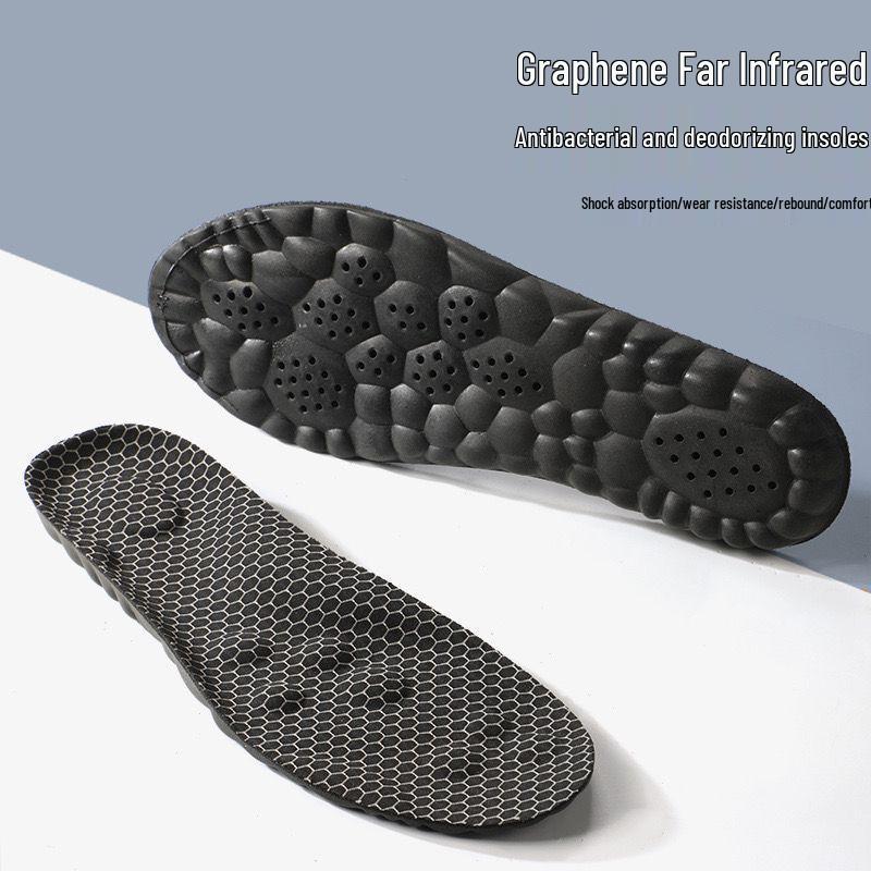 

Graphene Insoles with Poop-Stepping Feel, Massage, Shock Absorption, Comfortable, Breathable, High Elasticity, Arch Support, Anti-Fatigue. 45-46 чёрный