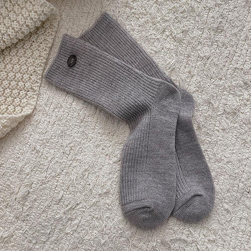 Egg Socks Wool Warm Solid Color Striped Mid-Leg Socks Korean Button Retro Versatile Cashmere Socks
