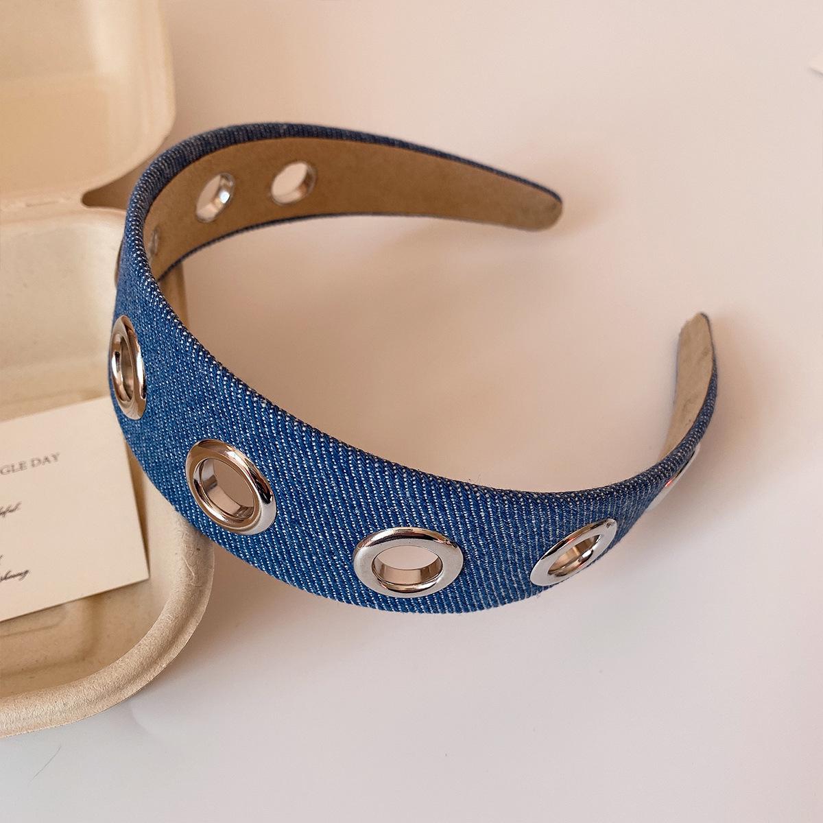 

Hollow Wide-Brim Denim Headband: Versatile Punk Style Hair Accessory for Women