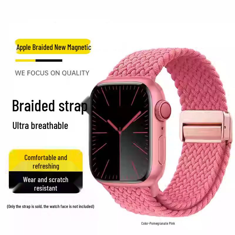 Kompatibles elastisches geflochtenes Magnetarmband aus Nylon für Apple Watch 4, 5, 6 & iWatch 7, 8, 9