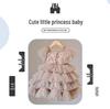 Vestito beige con paillettes a strati e spalline per il primo compleanno di bambina, con gonna in tulle voluminosa e fiocco (2025)
