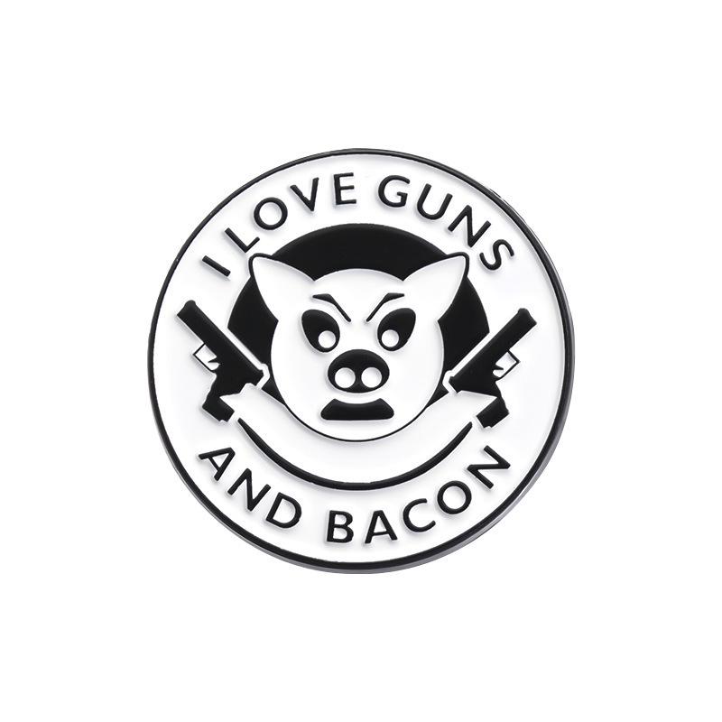 Creative Cartoon Pig & English Letter Brooch Set - Fun Metal Badge Accessories