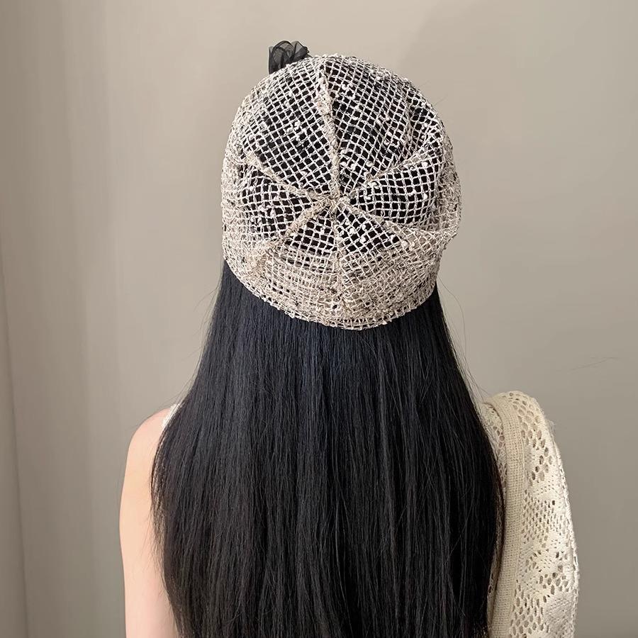 Korean Style Hollow Pearl Flower Knitted Hat Women Summer Trend Thin Breathable Beanie Y2K Spicy Girl Fashion Versatile Pile Hat