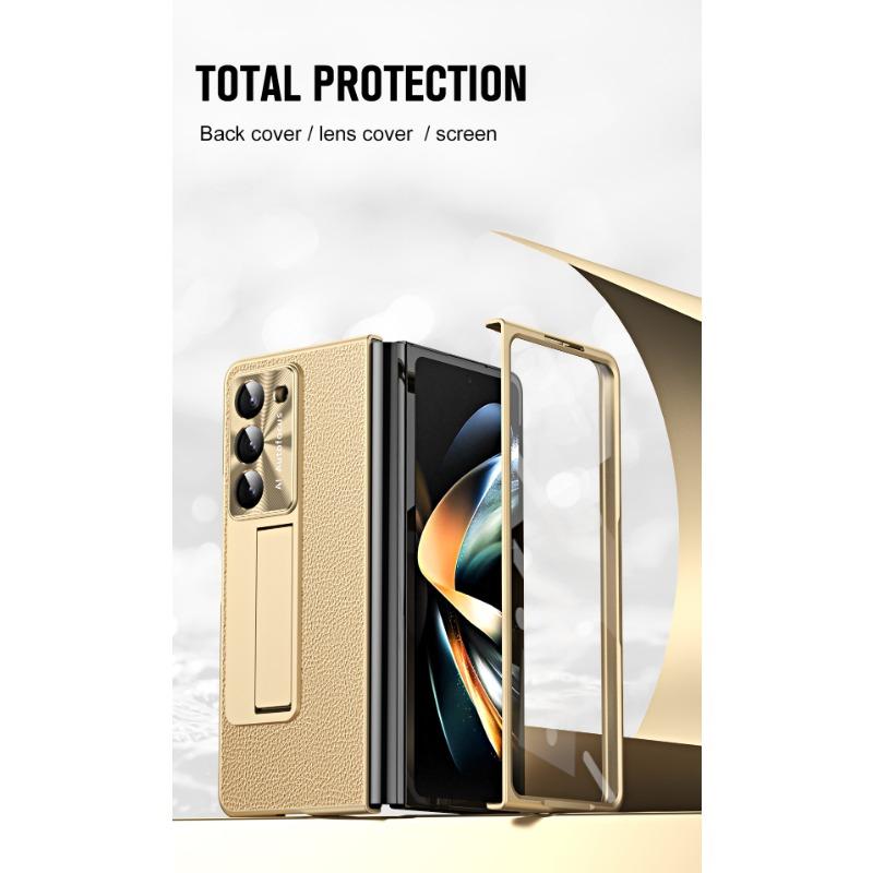 Electroplating Clemence Metal Stand Phone Case for Samsung Galaxy Z Fold 6 5 4 3 Fold6 Fold5 Fold4 Fold3 with Kickstand Holder Protective Cover