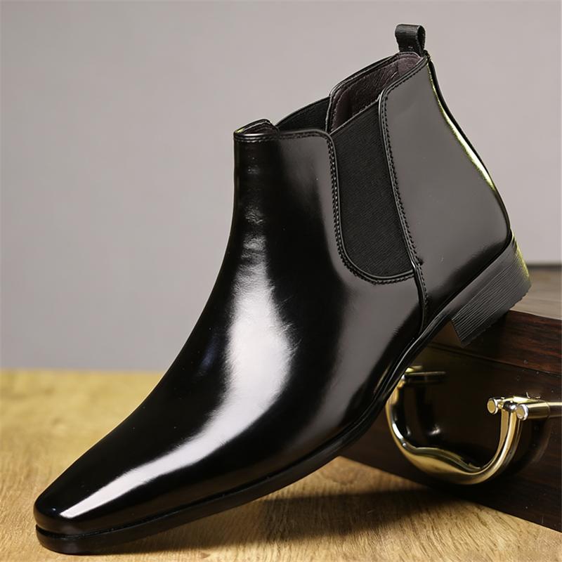 Designer Winter High Tops Men's Pointed Toe Slip On Leather Chelsea Ankle Boots For Men New Brand Fashion Shoes Zapatos Hombre