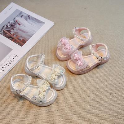 Sweet Girls Hanfu Sandals Elegant Children's Summer Sandals Fashion Pearl Kids Causal Open-toe Dress Sandals for Wedding Party