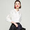 Bailuyu 2026 Spring Lace Hollow-Out Stand-Collar Shirt