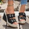 Jeans Patchwork Sandals Women'S Shoes Thick Soled Wedge Heeled Sandal Fashion Casual Fish Mouth Cloth High Heeled Sandalias