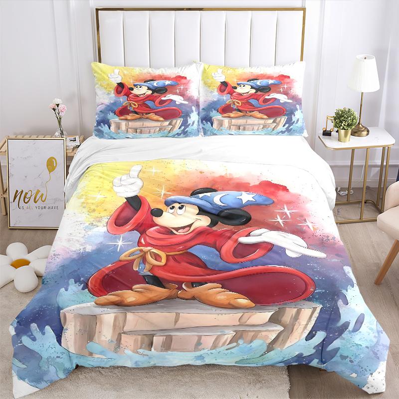 3pcs Colorful Art Mickey Bedding Set - 1 Soft Quilt Cover + 2 Pillowcases, Machine Washable - Suitable for All Seasons, Perfect Gift for Family a