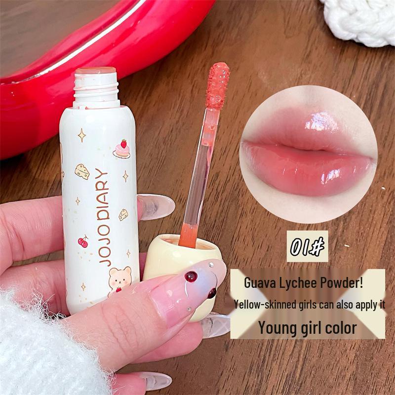 JOJO DIARY Puderquaste Bär Lipgloss: Klarer, praller, niedrig pigmentierter Glanz für natürliche, studentenfreundliche Lippen