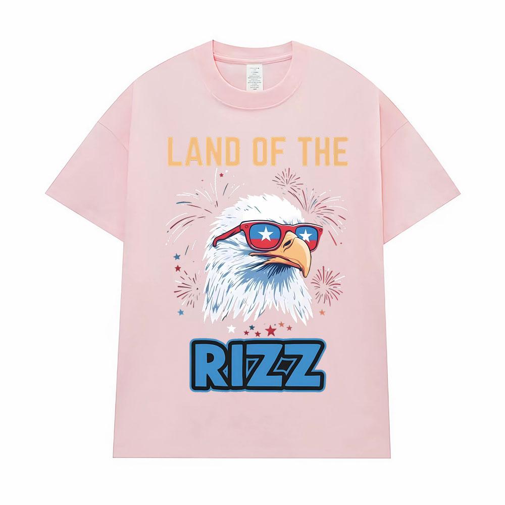 Vintage Land of The Rizz T Shirt Funny Patriotic Bald Eagle Sunglasses Oversized T-Shirt for Men Women Harajuku Fashion T Shirts