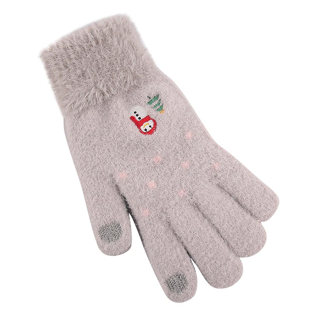 Winter Women Adult Plus Velvet Thickening Cute Finger Gloves