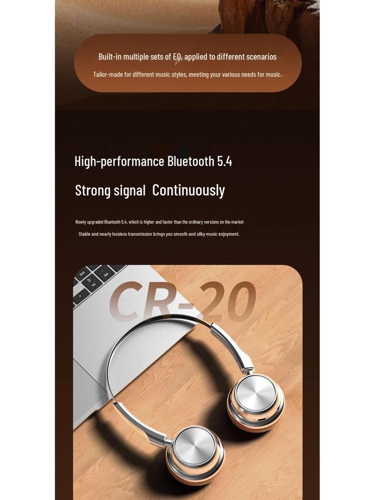 2025 Berlin Sound CR-20 Retro Over-Ear Wireless Bluetooth Noise-Cancelling Headphones with Long Battery Life