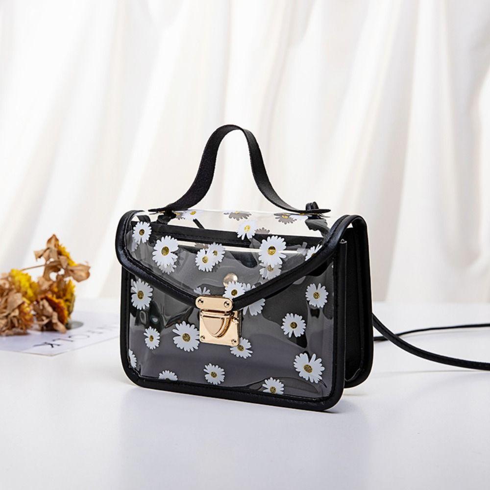 

Fashion Women Transparent Daisy Pattern Shoulder Bag Hardware Chain Strap Messenger Handbag Composite Tote чёрный