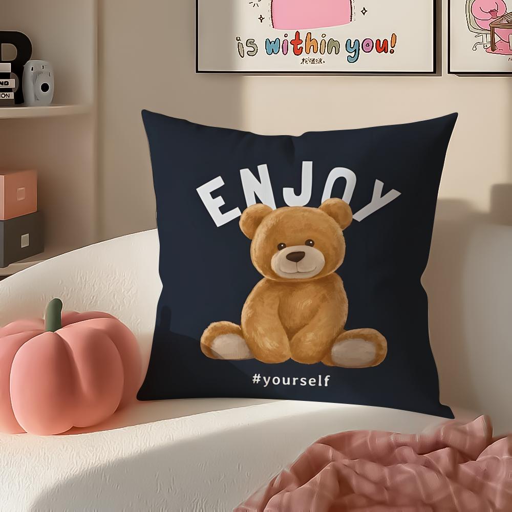 Childishhearted And Friends Teddy BearB Cushion Cover Pillowcase Short Plush Invisible zipper Room Sofa Cushion Cover