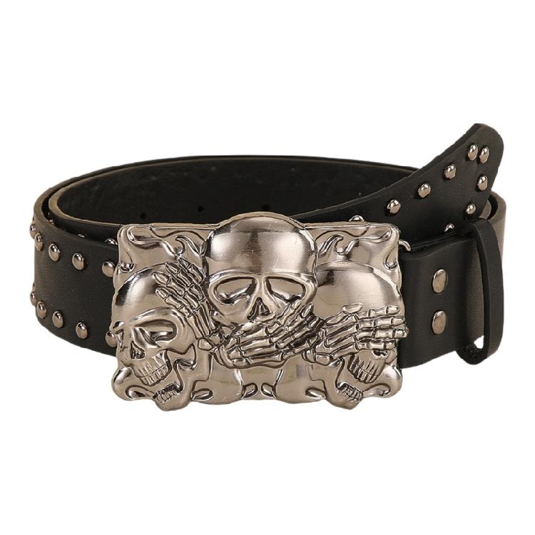 Versatiles Leather Belt Hipsters Fashion Waistband Men Skull Buckle Waist Belt for Trendy Outfits