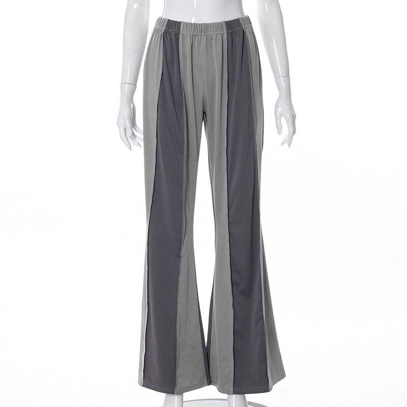 

2022 весна осень длинные брюки с высокой талией широкие спортивные штаны Harajuku одежда в стиле пэчворк двухцветные повседневные мешковатые брюки-клеш женские L серый